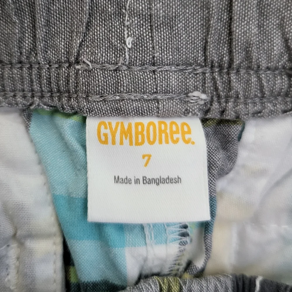 Gymboree Boys 2018‎ Yellow Gray White Plaid Elastic Waist Cargo Shorts Size 7